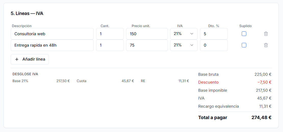 Crear factura construcción