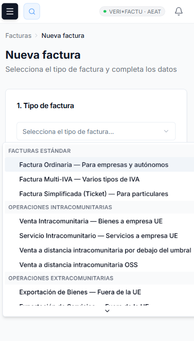 Tipos de factura